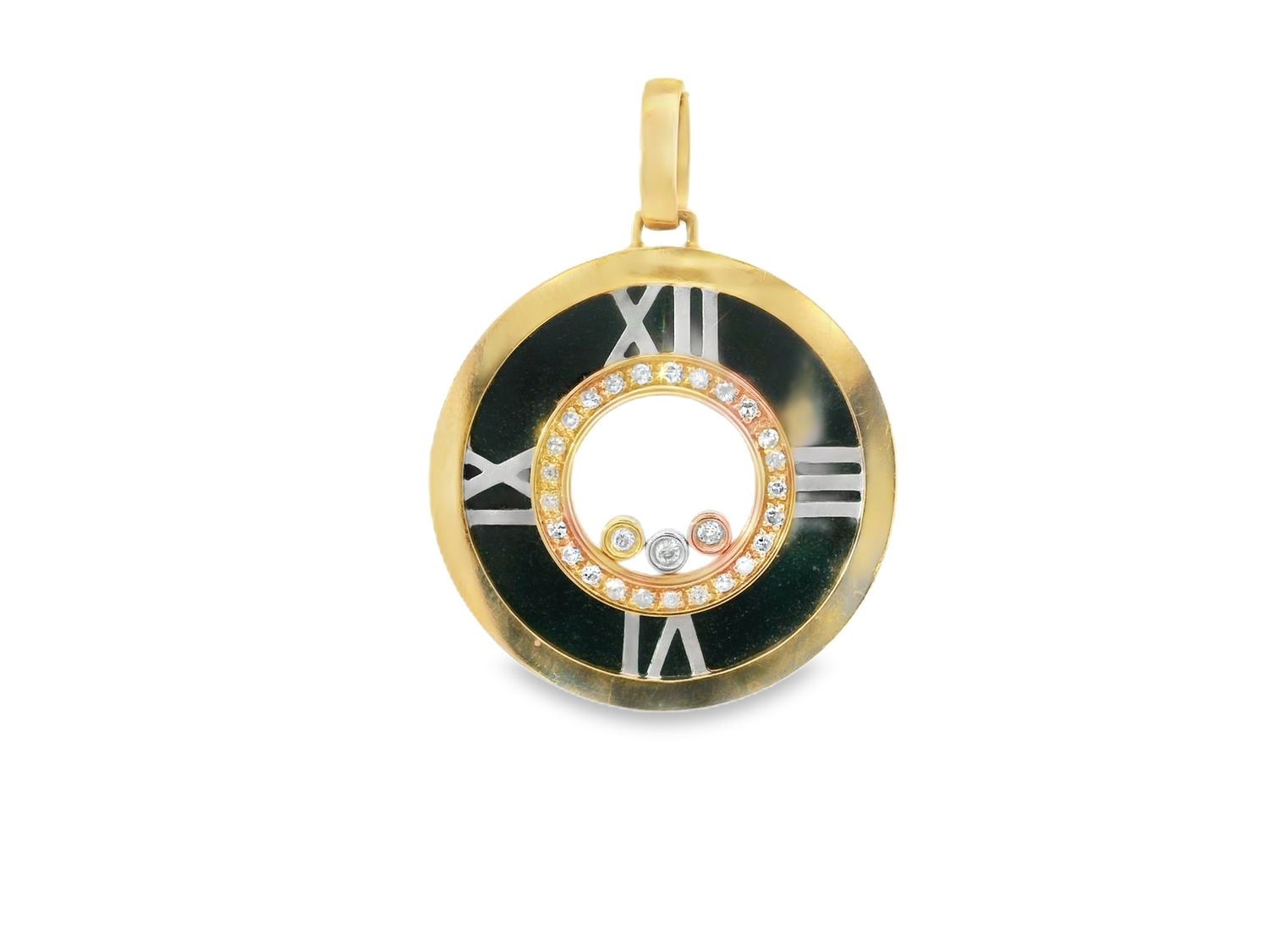 DIJE ORO ROSADO  CIRCULO NUMERO ROMARO NEGRO 18K