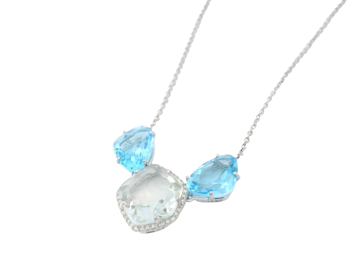 CADENA  ORO BLANCO VIANNA CON DIJE TOP AZUL PRAZOLI DIAMANTES 18K