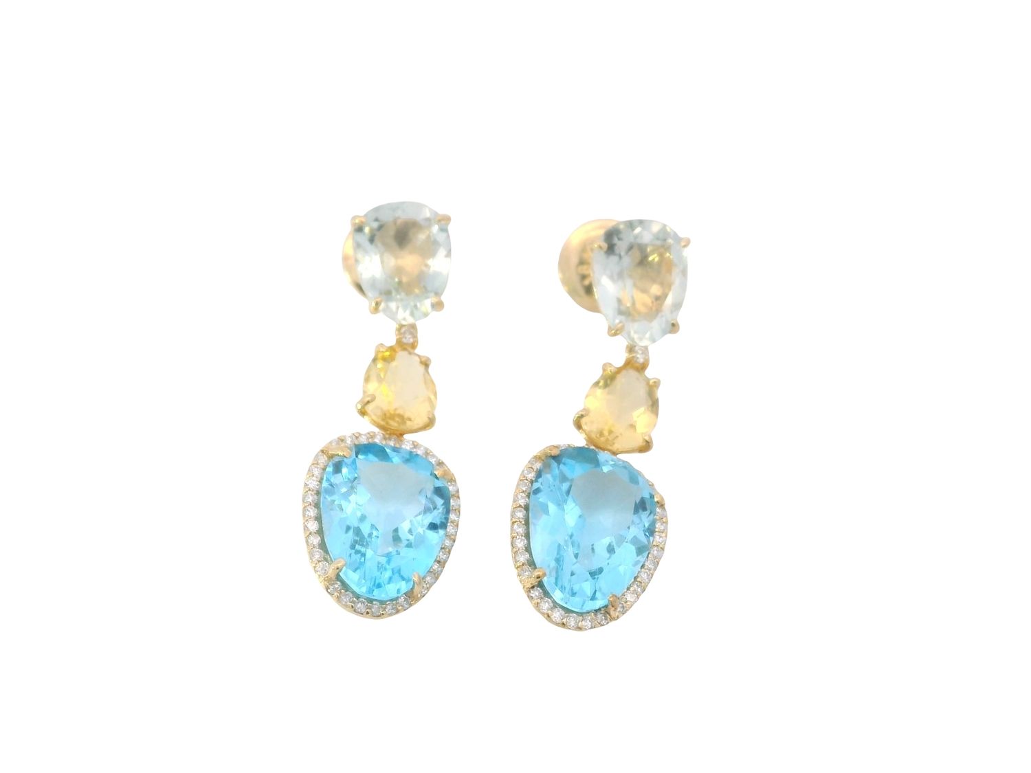 ARETES ORO AMARILLO VIANNA LARGO TOP AZUL CITRI PRAZO DIAMANTES 18