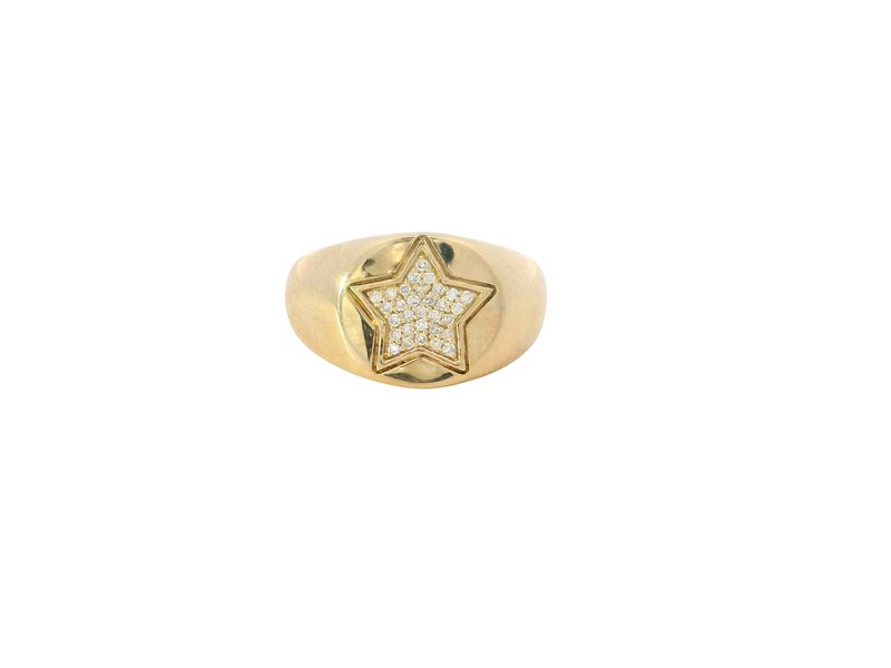 ANILLO ORO AMARILLO PINKY RING ESTRELLA DIAMANTES 14K