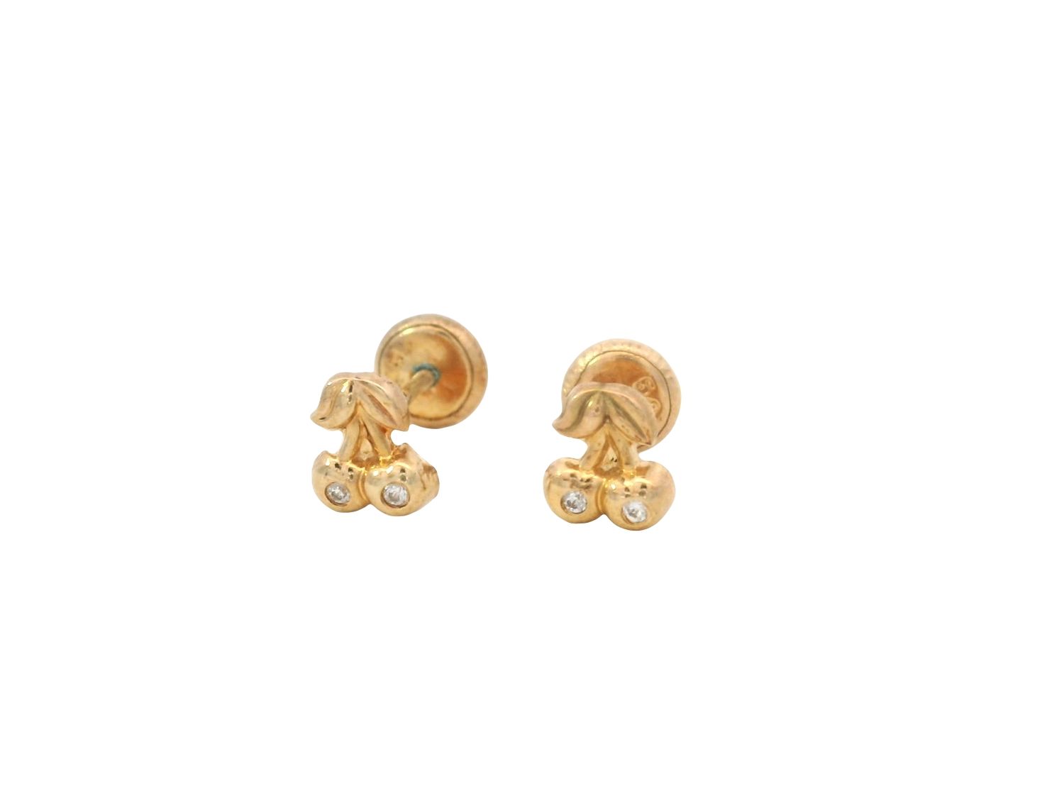 ARETES ORO  AMARILLO DORMILONA CHERRY Y ZIRCONIA 14K