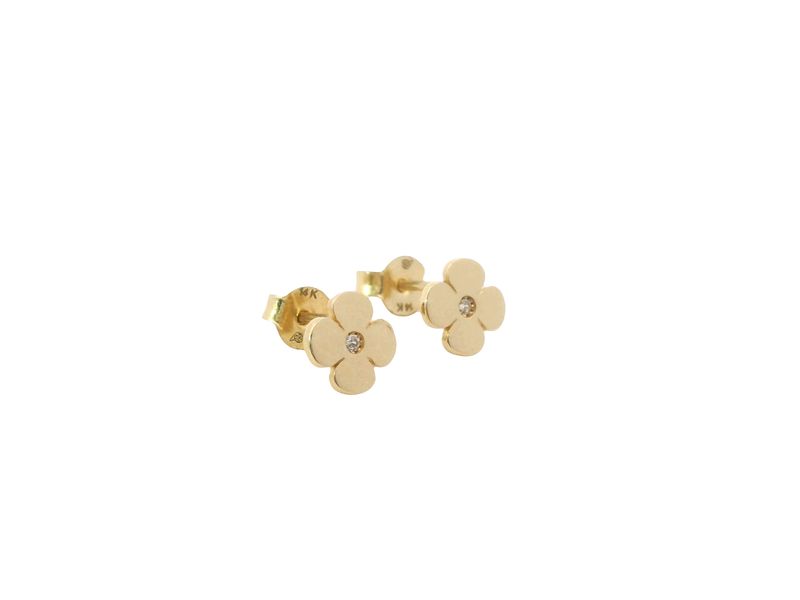 ARETES  ORO AMARILLO DORMILONA FLOR CIRCONIA MEDIANO 14K