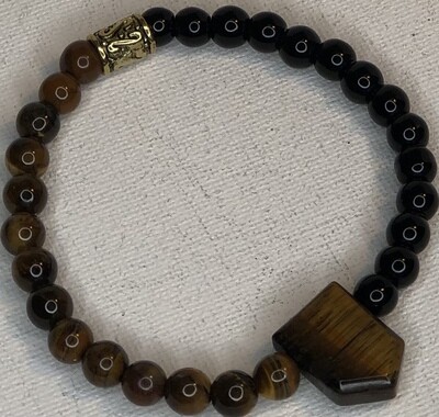 Amber Tiger's Eye and Black Jasper with Tiger's Eye Arrow Stone Ladies and Men Bracelet, 6MM