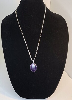 Ladies Oval Amethyst Necklace, 24" Sterling Silver  Chain