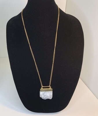 Men or Ladies Apophyllite Crystal Quartz Necklace,  30" Gold  Electroplated Cable Chain
