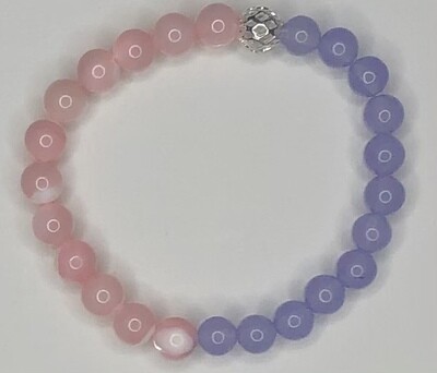 Pink Cat’s Eye Quartz and Lavender Children Bracelet, 6 MM Bead