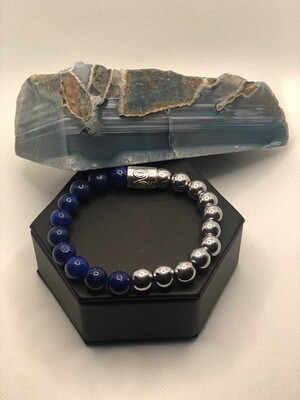 Lapis Lazuli and Hematite Men or Ladies Bracelet, 10MM