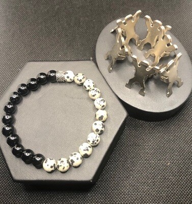 Onyx and Dalmatian Ladies and Men Bracelet, 8MM