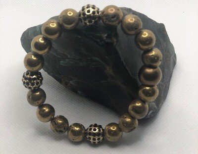 Gold Dyed Agate with Gold and Black Rhinestones  Ladies and Men Bracelet and 10MM