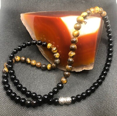Tiger's Eye and Black Obsidian 24 inch Necklace, 8MM