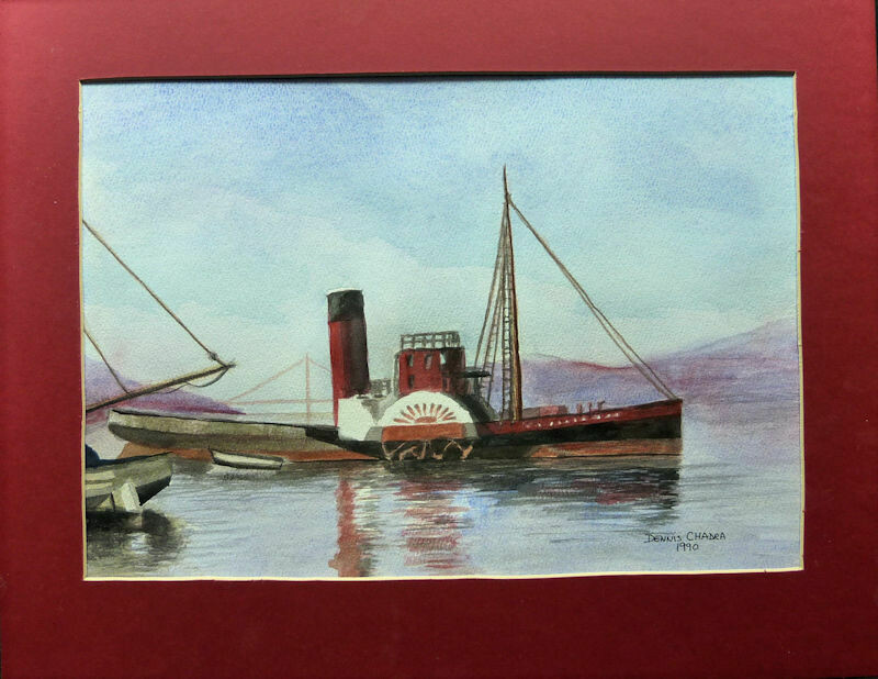 Dennis Chadra - San Francisco Paddleboat Original Watercolor Matted 1990 Signed