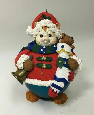 Traditions Collectibles Christmas Ornament Glass Character Cat Santa in Box