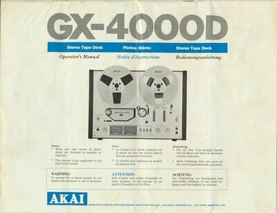 AKAI Operator's Manual for GX 4000D Reel to Reel