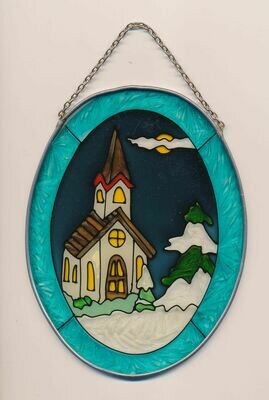 Oval Stained Glass Suncatcher With Chain and Aluminum Frame