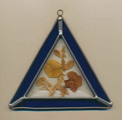 Triangular Stained Glass Suncatcher Cobalt Blue with Hanging Ring