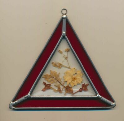 Triangular Stained Glass Suncatcher Red with Hanging Ring