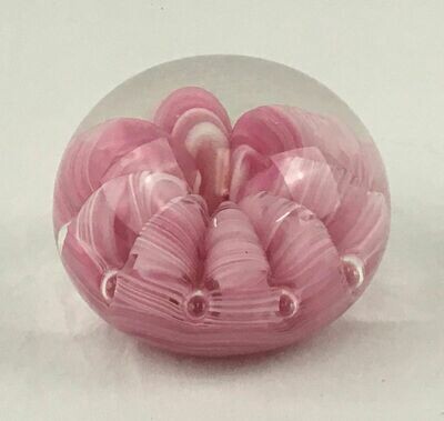 Spiral Design Paperweight Pink and White – Signed Joe Rice 1996
