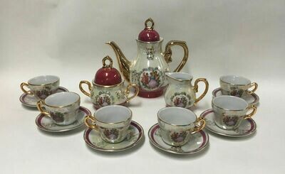 Demitasse Tea Service For 6 With Iridescent Glaze and Gold Trim c1950s.