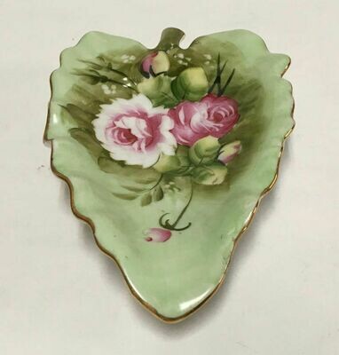 Lefton China Green Heritage # 1860 Hand Painted Leaf Dish