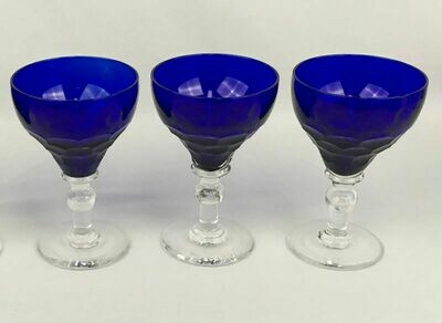 Cobalt Goblets 3 Piece Set with Clear Stems - 1950s.