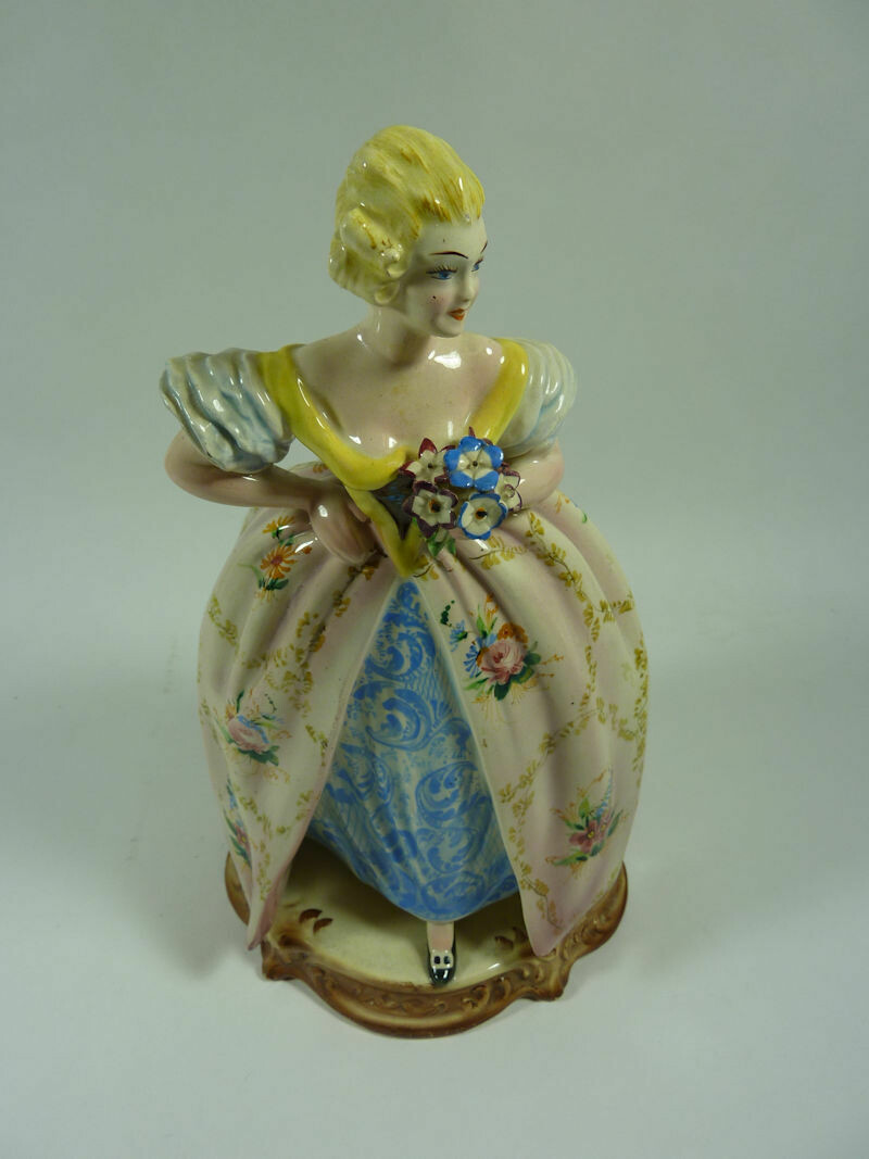 Lady With Flowers Figurine - Marked Italy