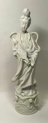 White Porcelain “Mother of Mercy” Goddess Figurine on Pedestal - HOMCO