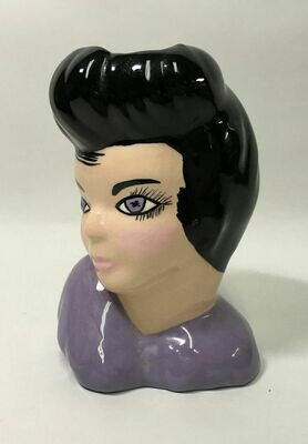1940s Style Black Hair Head Vase - Hand Painted - Nice Coloring and Glazing.