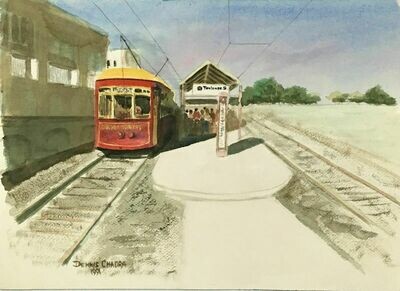 "New Orleans Trolley" - Original Watercolor 1991 - Dennis Chadra (1942-)