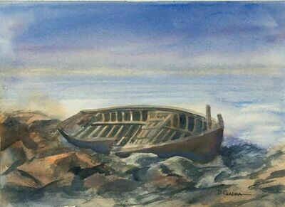 "New England Wreck" - Original Watercolor 1991 - Dennis Chadra (1942-)