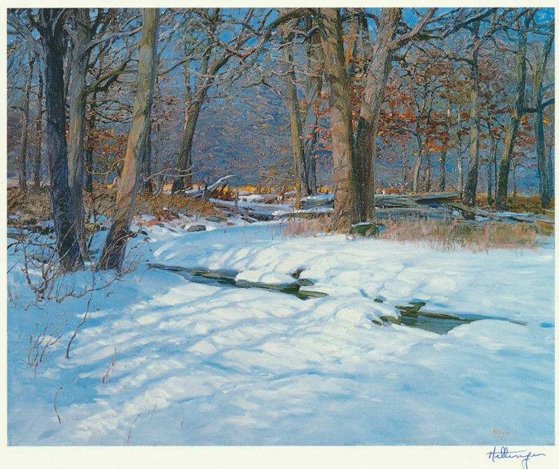 David Hettinger - Wooded Winter Scene Signed Print 8" x 8" Overall
