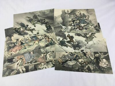 Set of 6 Colored Lithograph Illustrations of a group of Mountaineers on the Alps c1850 by E. Guerard (1821-1866)