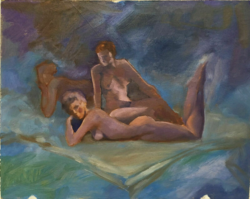 Joe Develasco Estate – “Three Female Figures” Oil on CB 8” x 10” Unsigned c1988