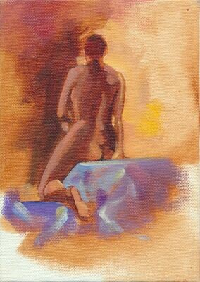 Joe Develasco Estate – “Seated Girl Back” Oil on Canvas Panel 5” x 7” Unsigned c1988