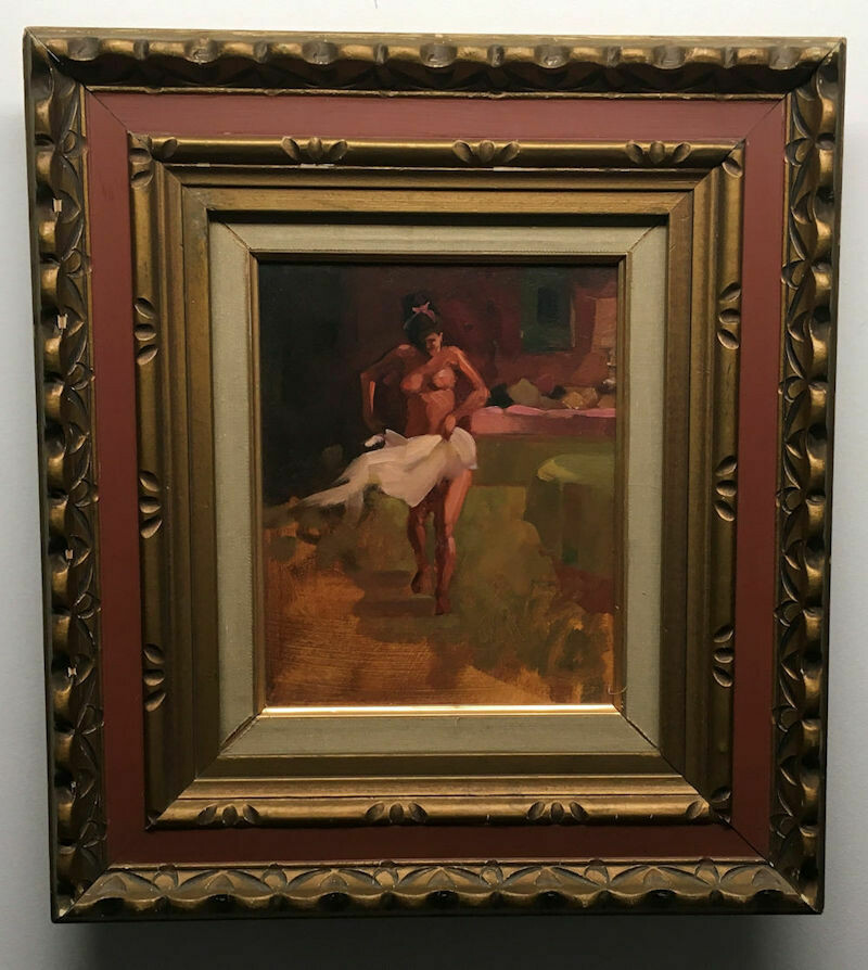 Joe Develasco Estate – “After the Bath” Oil on Panel 8” x 10” Unsigned c1988 with Frame
