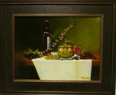 Brass Pot with Red Rose and Grapes - Oil on Panel - Dennis Chadra (1942 - )