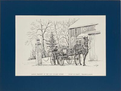 Amish Farmer at the Old Village Store 16 x 12 Matted Print by Clark M. Goff 1971