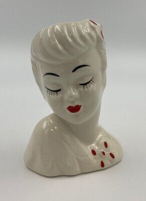 Head Vase Glamour Girl Lady White with Red Accents 5.5 inches Tall