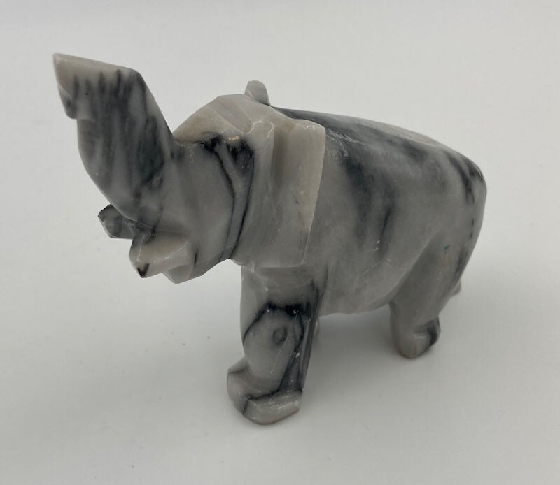 Hand Carved Marbled Gray Onyx Stone Elephant Figurine