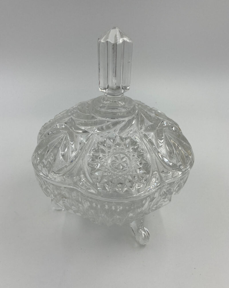 Heavy Cut Lead Crystal Tri-footed Covered Candy Bowl