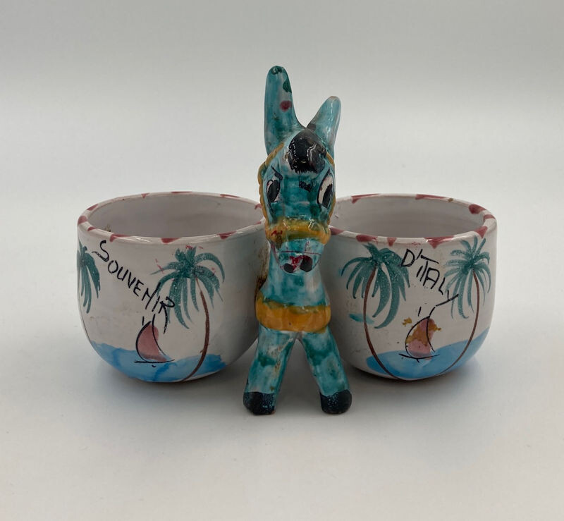 Made in Italy Donkey Souvenir D'Italy Planter with Two Cups 1950S -1960S