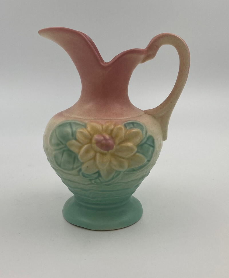 Hull Art Pottery Pink Turquoise Water Lily Pitcher Ewer Vase L-3-5-1/2 1948-1949
