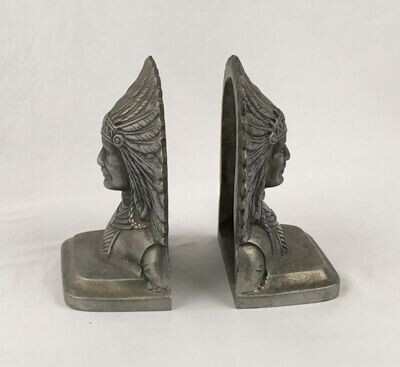 Native American Indian Chief Cast Bronze Bookend Pair
