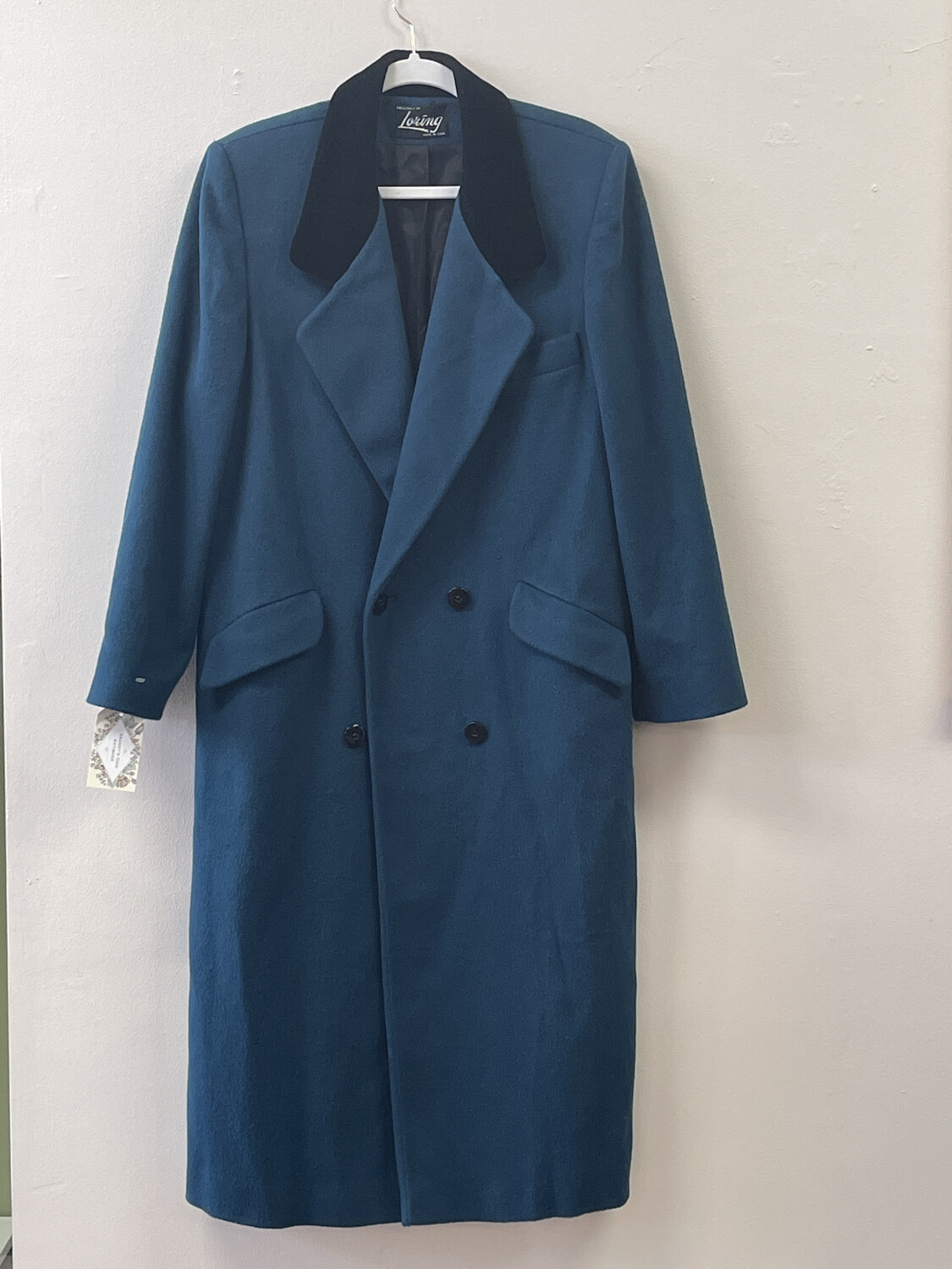 Vintage Double-Breasted Loring Coat with Blue Velveteen Collar