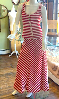 1973 Red & White Knit Summer Maxi Skirt and Top Set