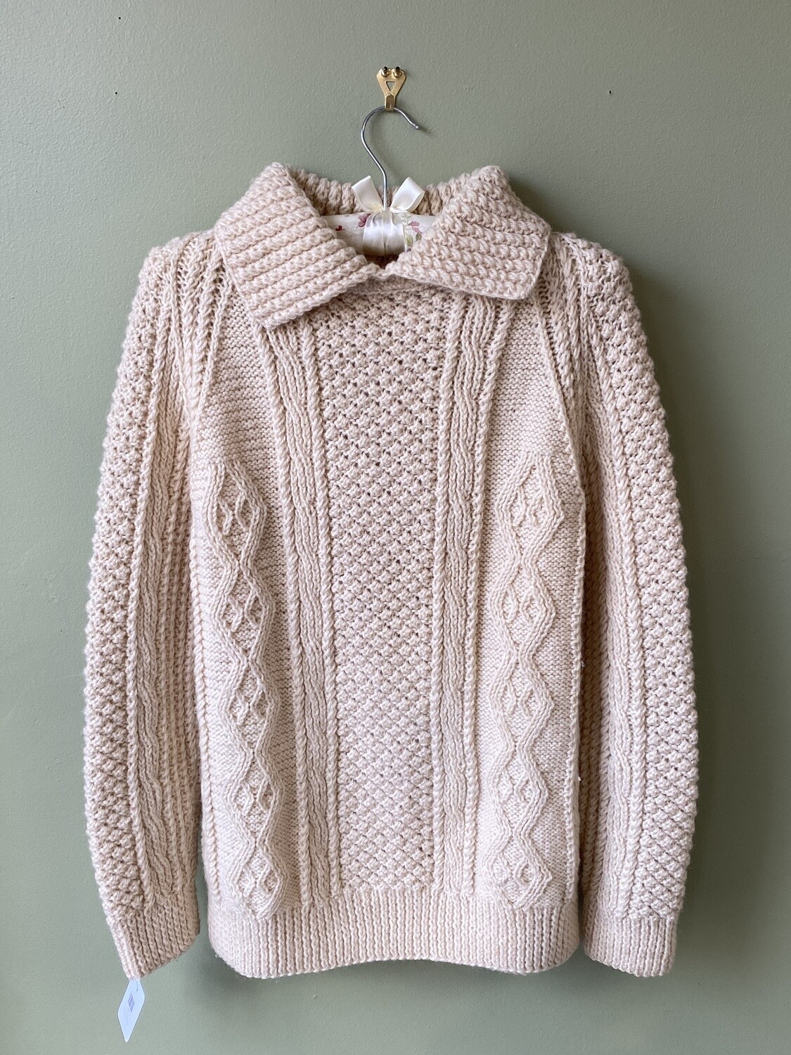 Hand-knit Mitchell's 100% Wool Irish Pull-over Sweater, Estimated Size M 