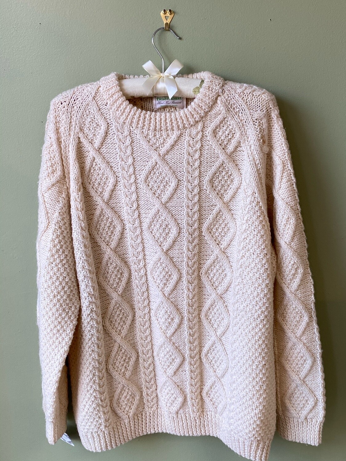 An Irish Traditional Brand Herringbone 100% Wool Sweater, Estimated Size M/L 