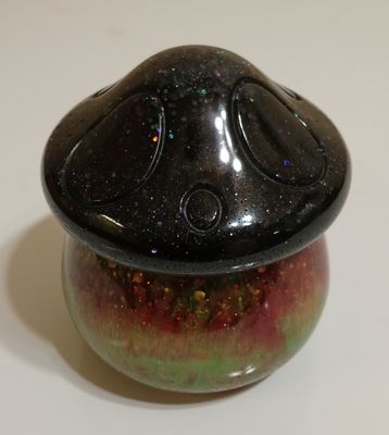 Black, Red, Gold and Green Mushroom Jar