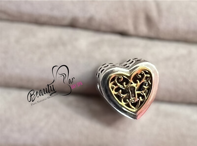 Pandora Silver Heart With Gold Mesh Charm