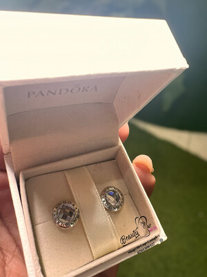Pandora Silver Nob With Rhinestone Earrings