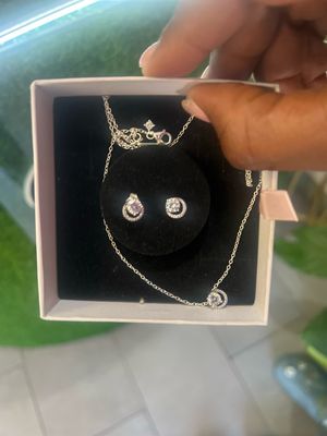 Pandora Sparkling Round Halo Gold/silver Necklace Set